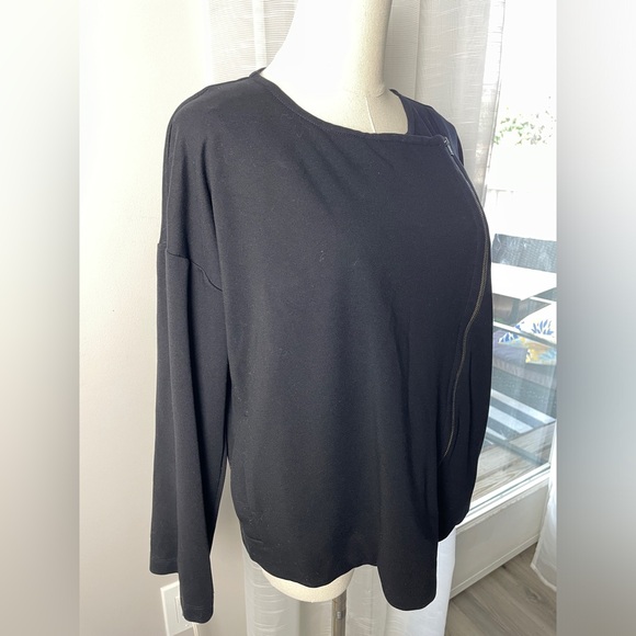 Eileen Fisher Drape Collar Long Sleeve Asymmetric Zip Short Moto Jacket Medium - Picture 5 of 10